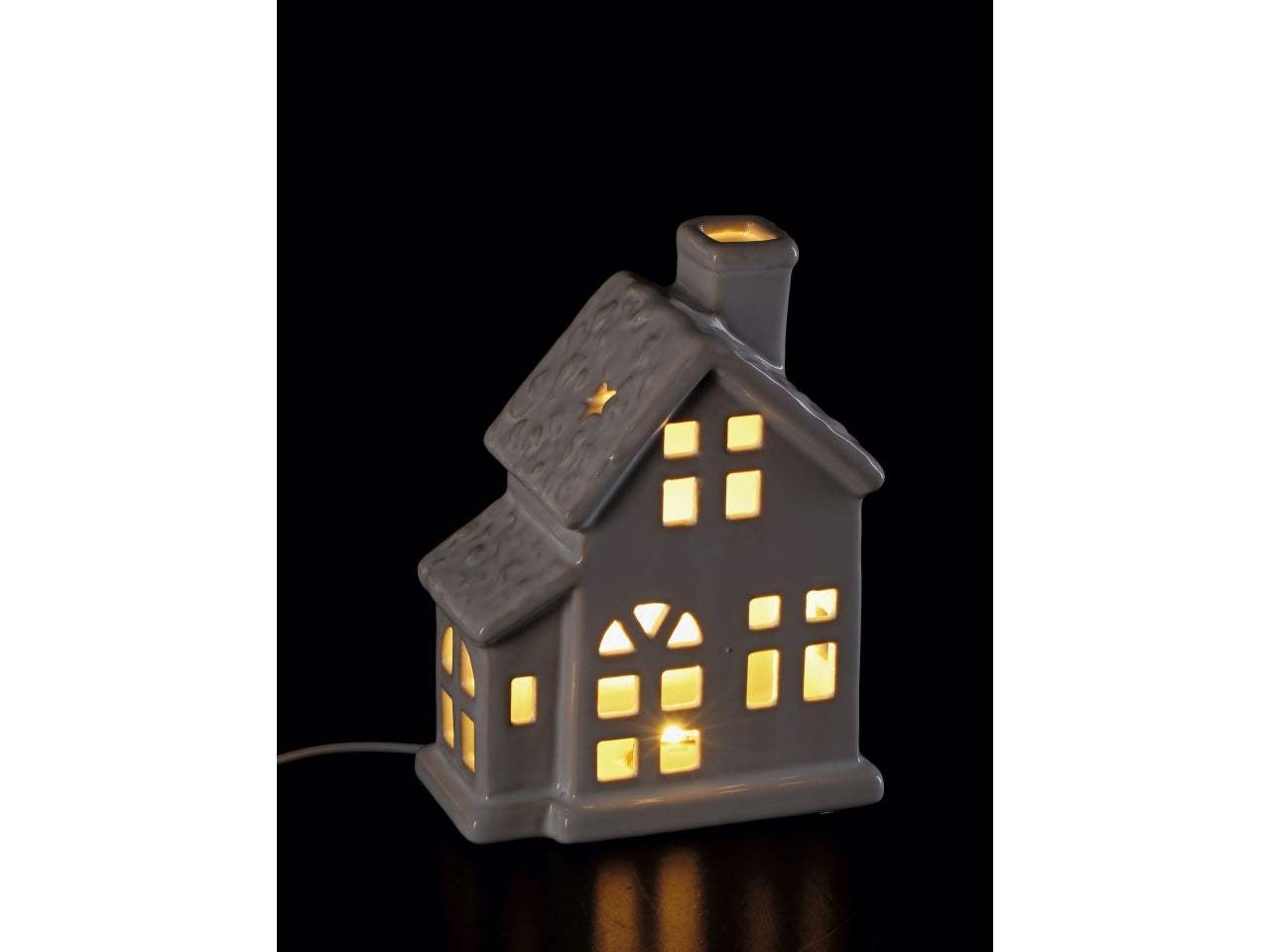 Casetta in ceramica con led bianca 12x7xh.16cm, 2 finiture assortite
