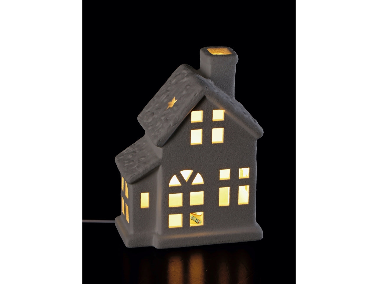 Casetta in ceramica con led bianca 12x7xh.16cm, 2 finiture assortite