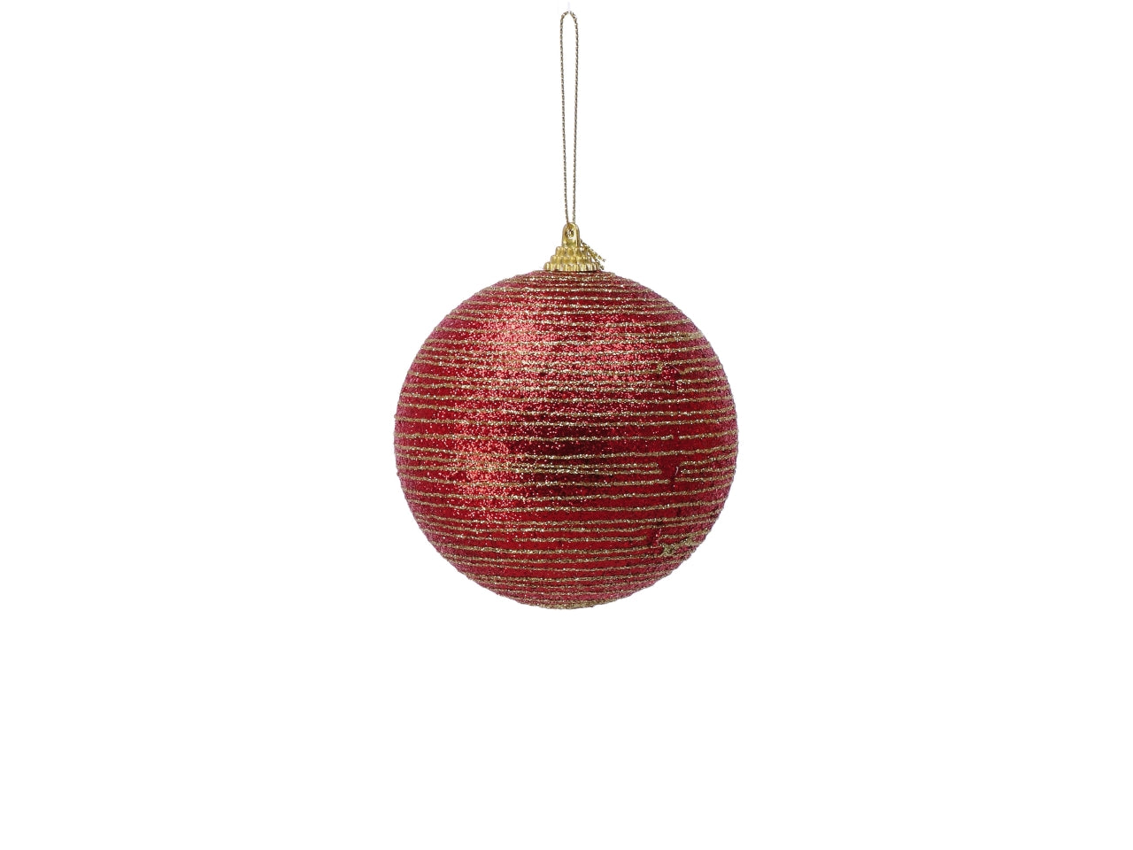 Pallina di Natale 10cm a righe oro e rosso, 2 assortimenti