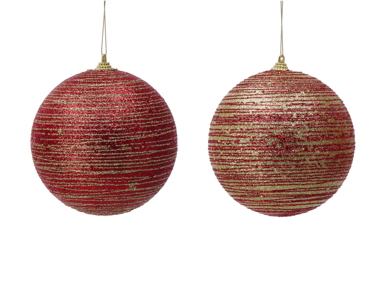 Pallina di Natale 12cm a righe oro e rosso, 2 assortimenti