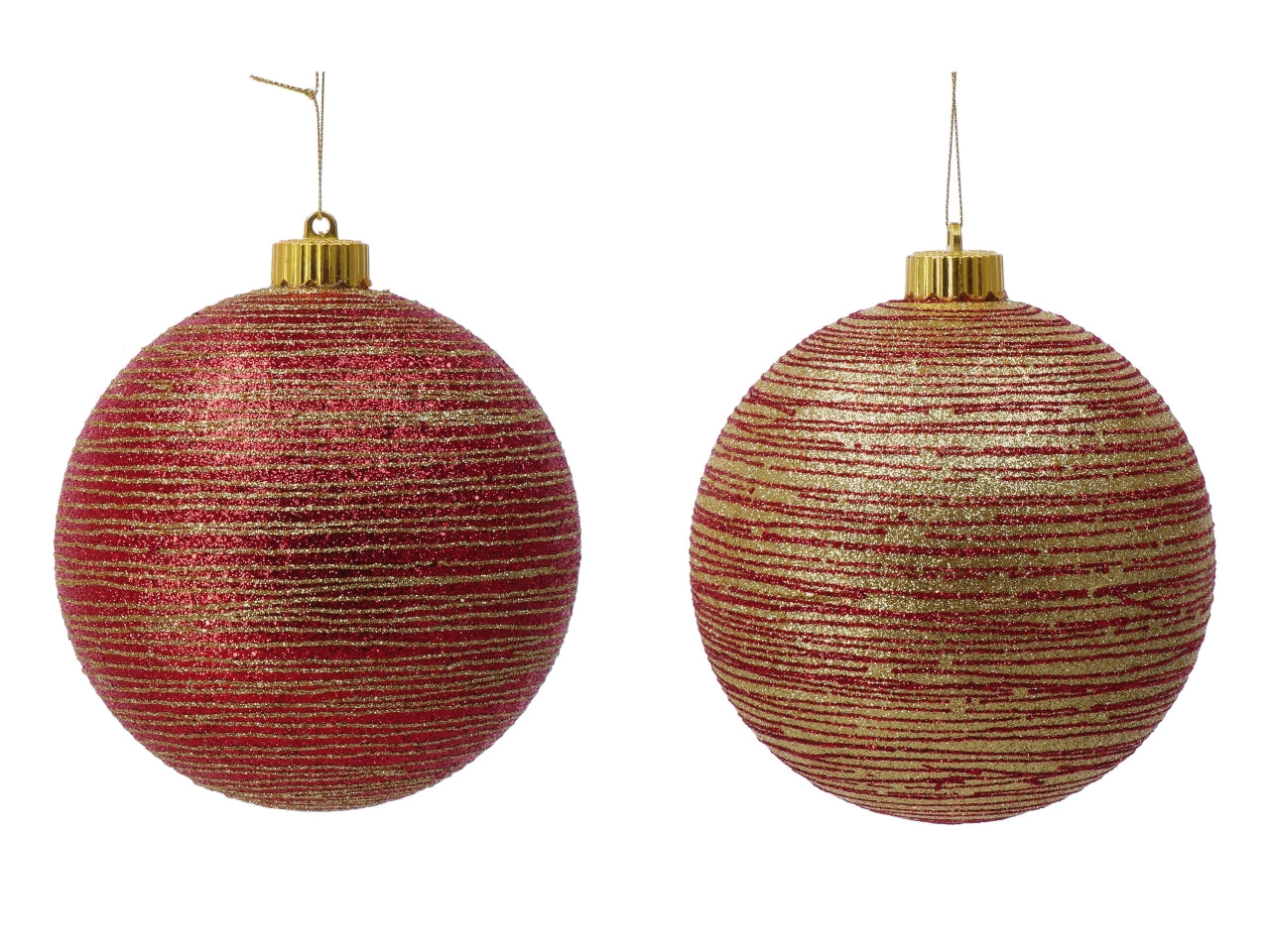 Pallina di Natale 15cm a righe oro e rosso, 2 assortimenti