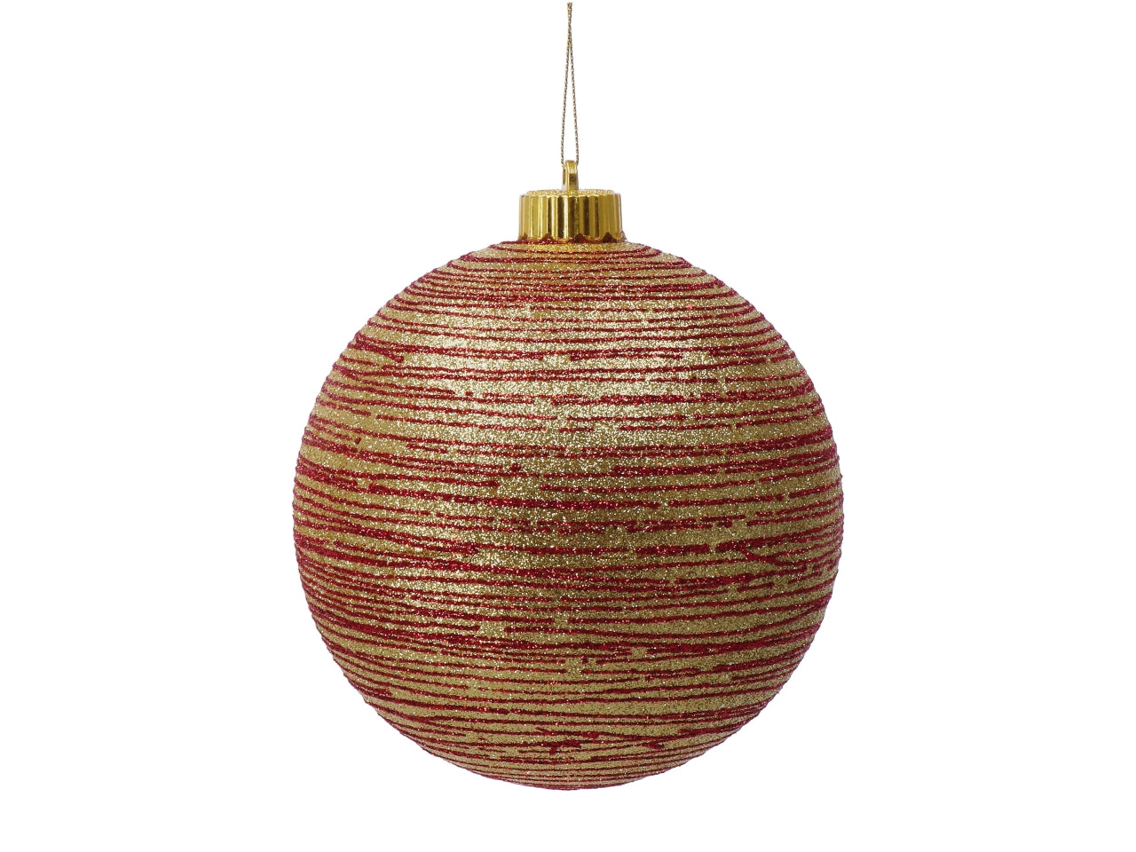 Pallina di Natale 15cm a righe oro e rosso, 2 assortimenti