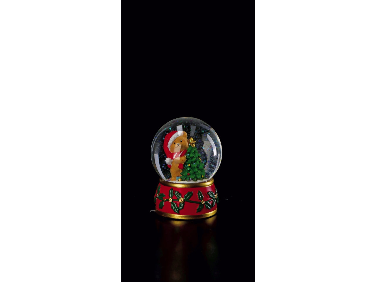 Palla di neve in vetro e resina con led 8xh.11cm, 4 decori assortiti