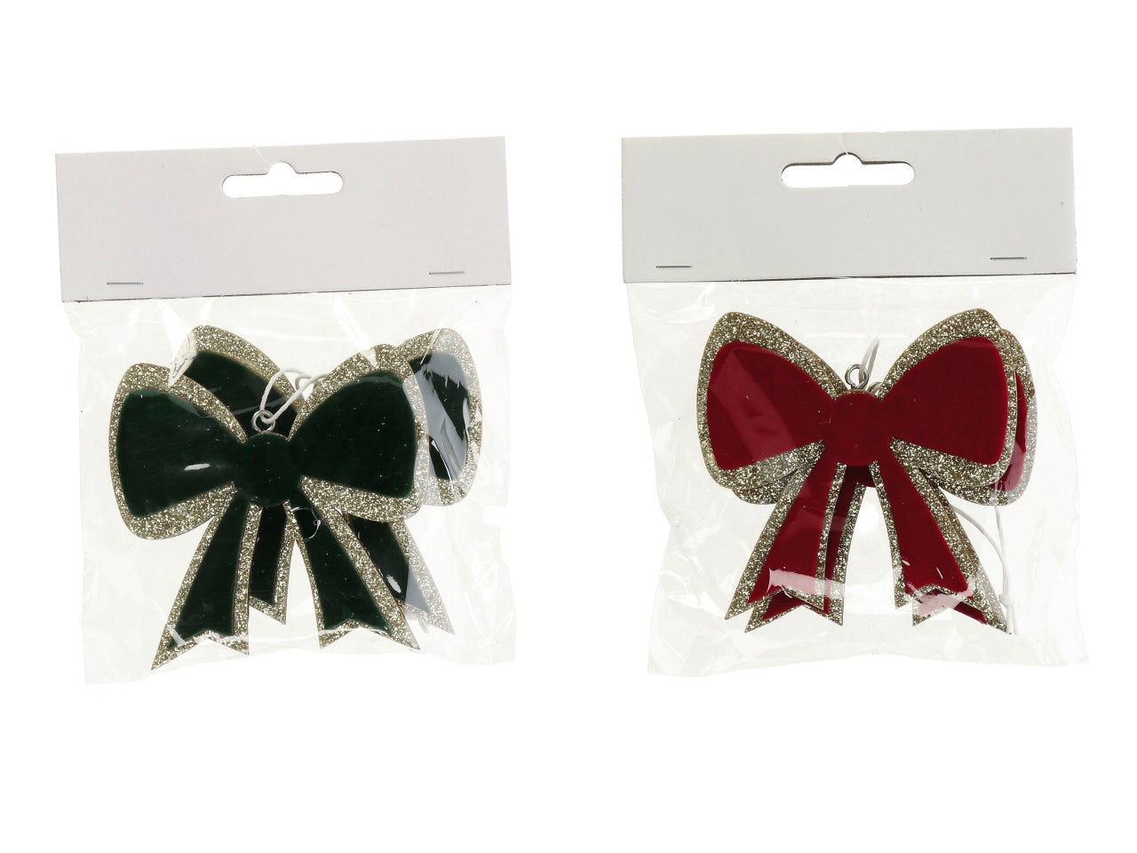 Set 2 appendini fiocco in legno e velluto 9x9cm, 2 colori assortiti