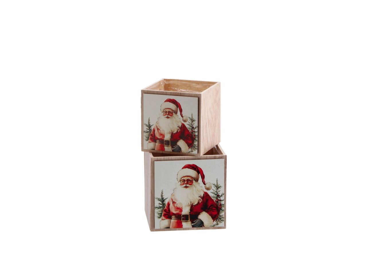 Set 2 cachepot natalizi quadrati in mdf, 4 decori assortiti