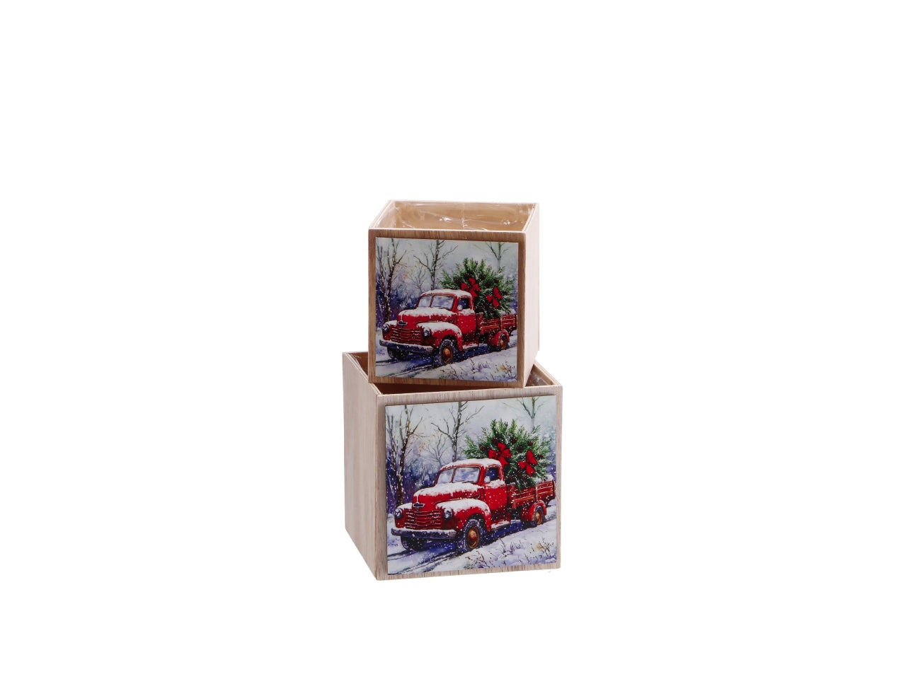Set 2 cachepot natalizi quadrati in mdf, 4 decori assortiti