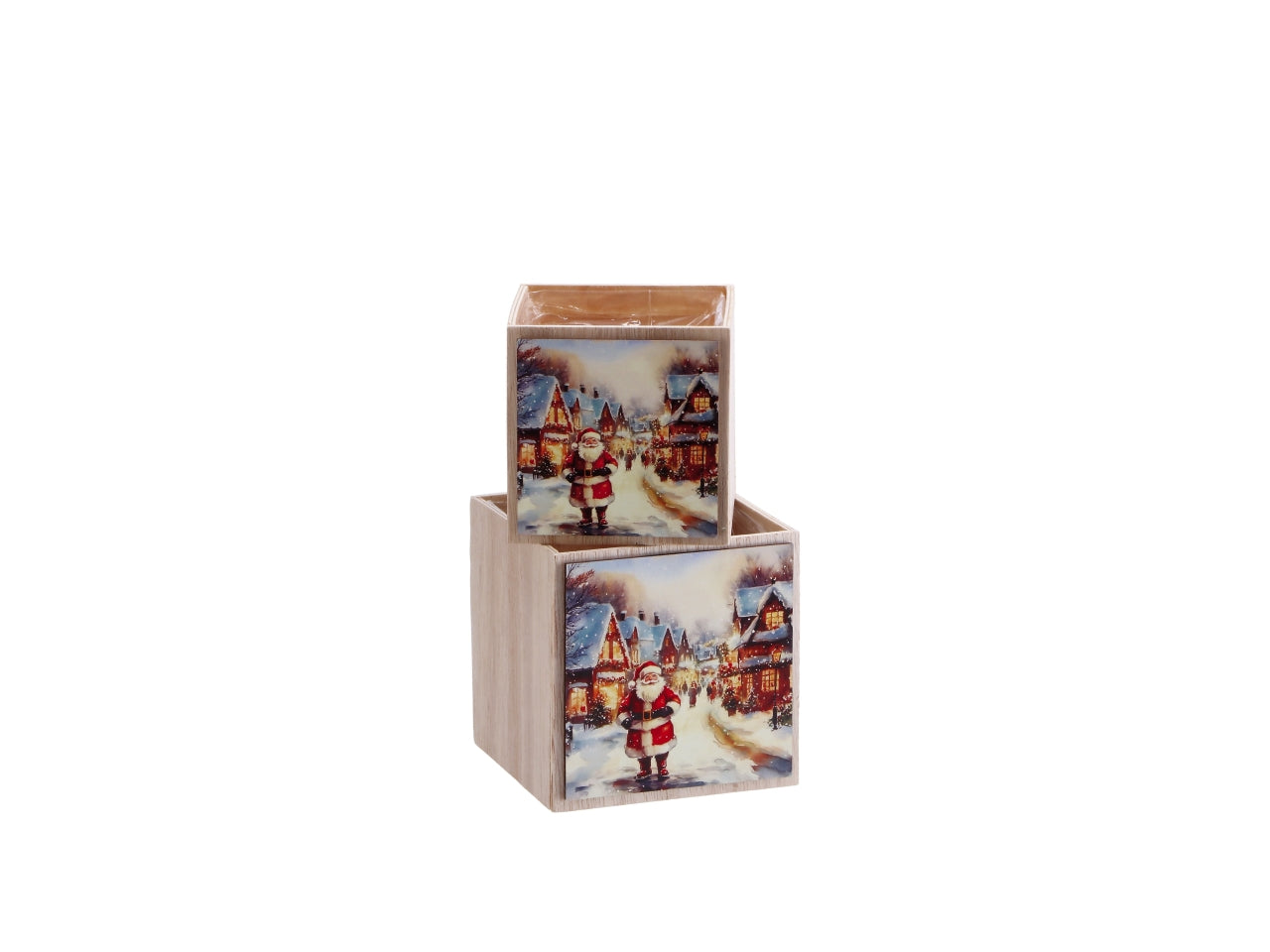 Set 2 cachepot natalizi quadrati in mdf, 4 decori assortiti