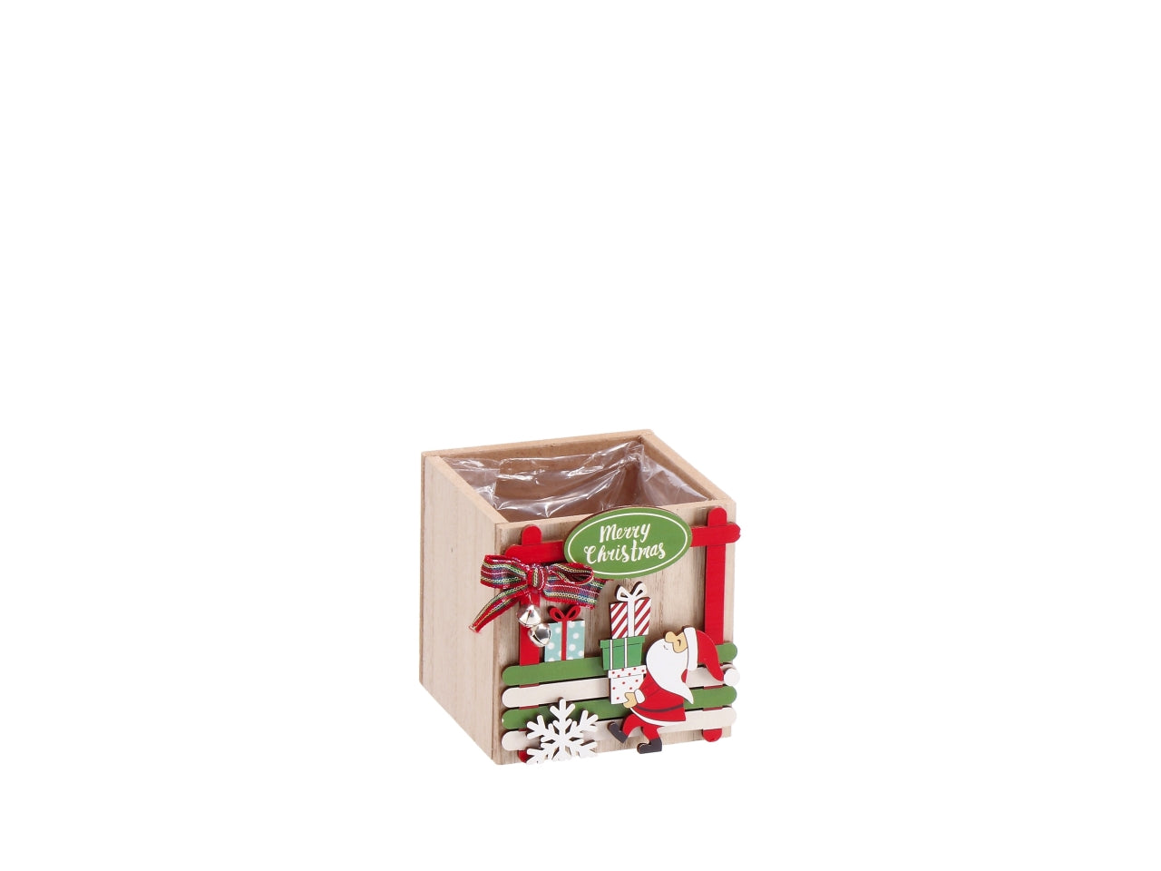 Cachepot natalizio in mdf 8x8xh.8cm, 2 decori assortiti