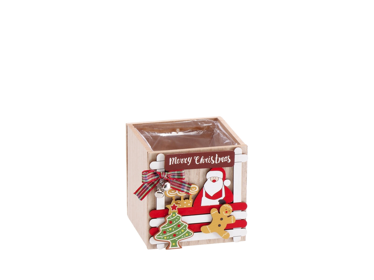 Cachepot natalizio in mdf 10x10xh.10cm, 2 decori assortiti