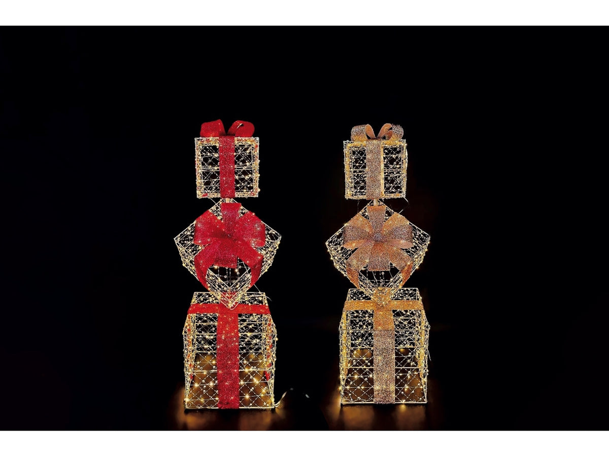 Torre di pacchi regalo maxi in ferro con 400 led 25x25xh.77cm, 2 colori assortiti