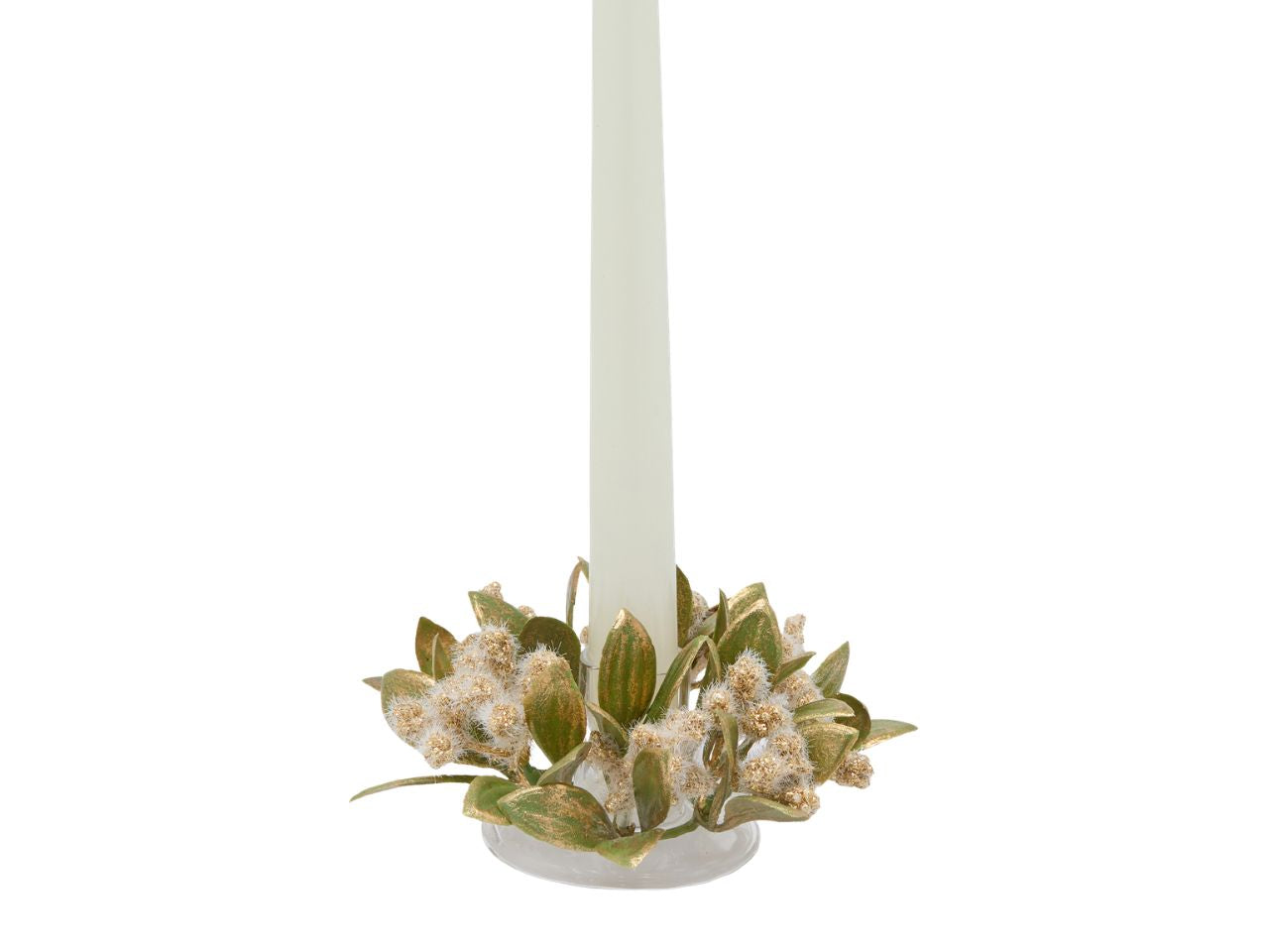 Girocandela 15cm in plastica floccata con bacche e foglie