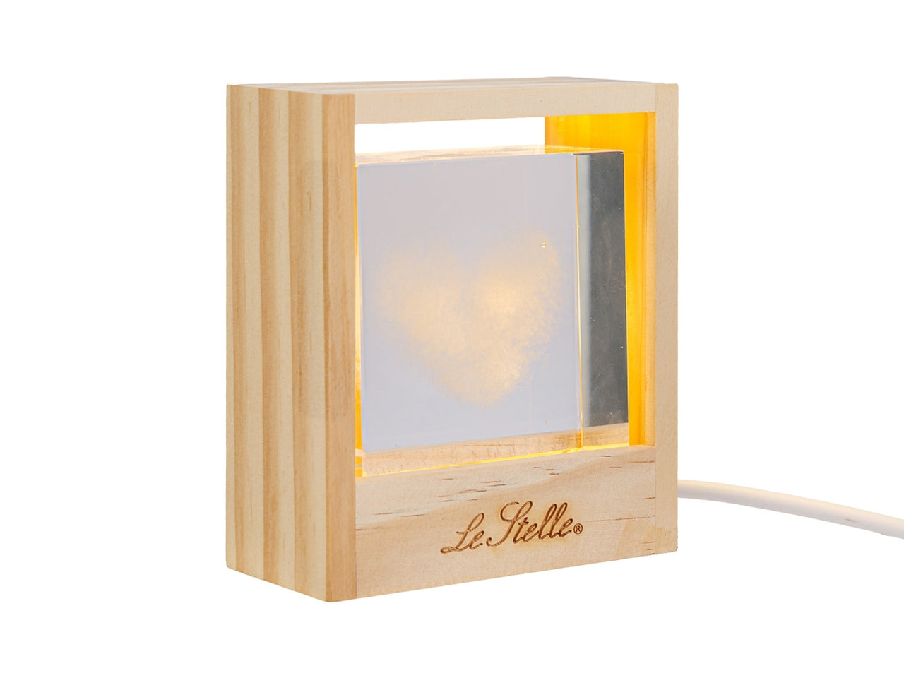 Lampada cubo vetro cuore usb 10,5x4,5x12cm con astuccio