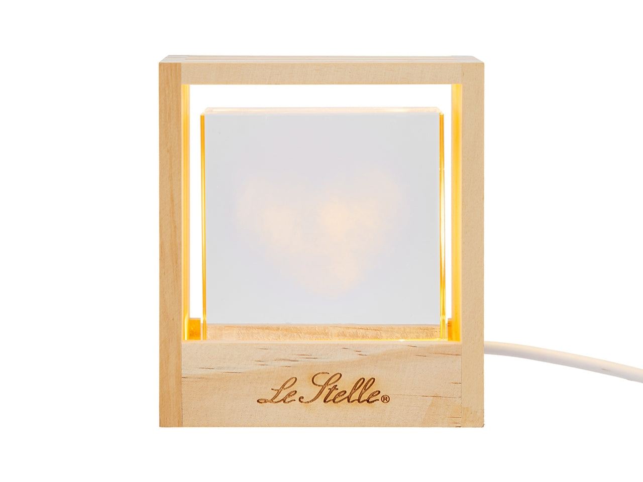 Lampada cubo vetro cuore usb 10,5x4,5x12cm con astuccio