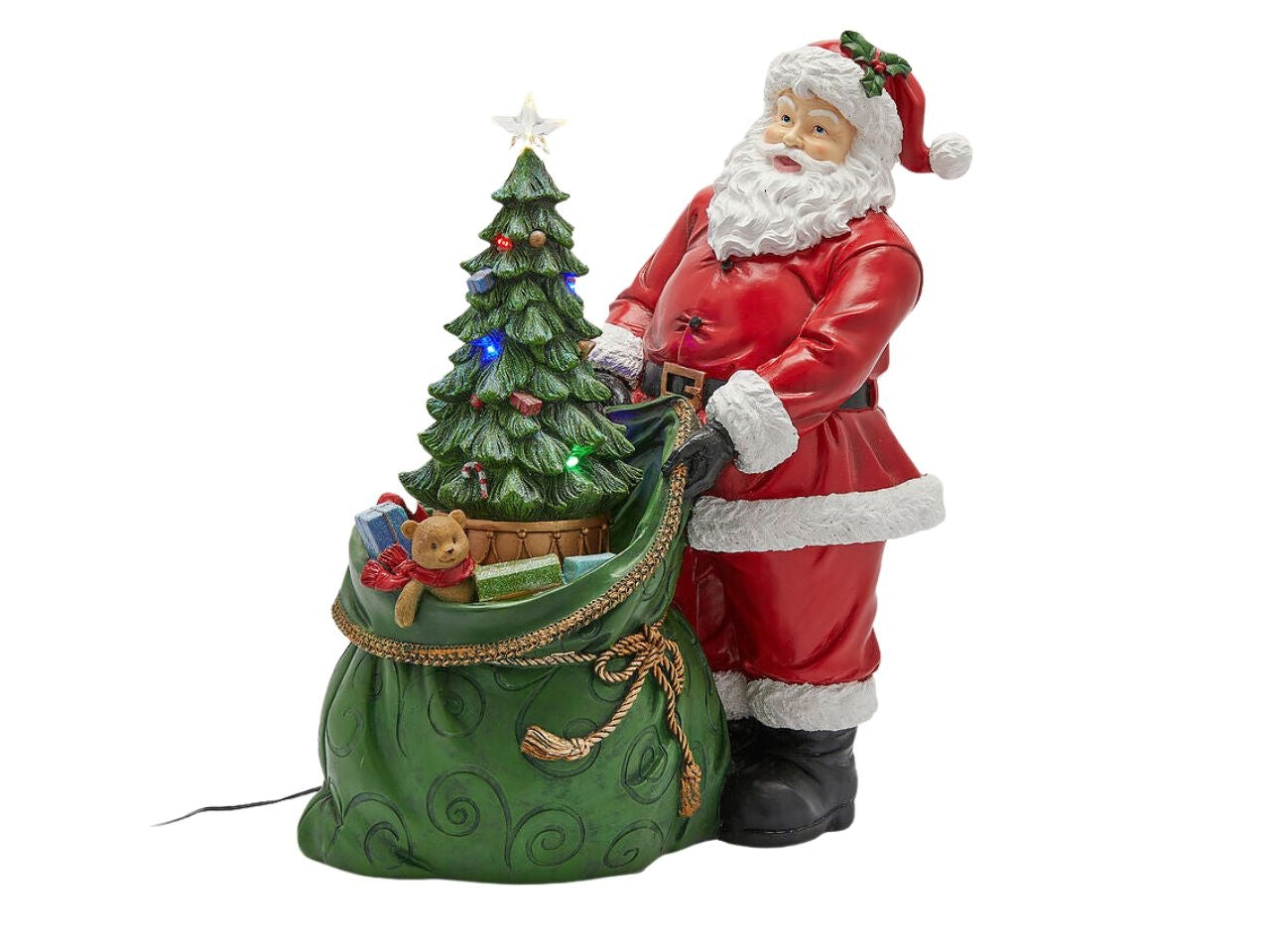 Babbo Natale in poliresina con sacco 47cm a corrente con musica, movimento e led