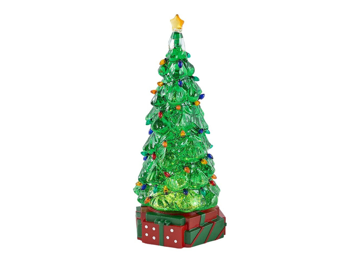 Albero pino con decori in plastica colore verde e rosso h.31cm d.13cm a batteria con led