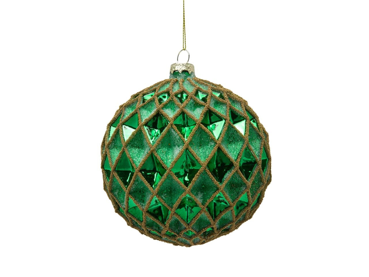 Palla rombi in vetro colore verde d.12cm
