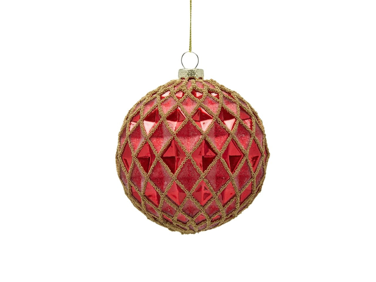 Palla rombi in vetro colore rosso d.10cm