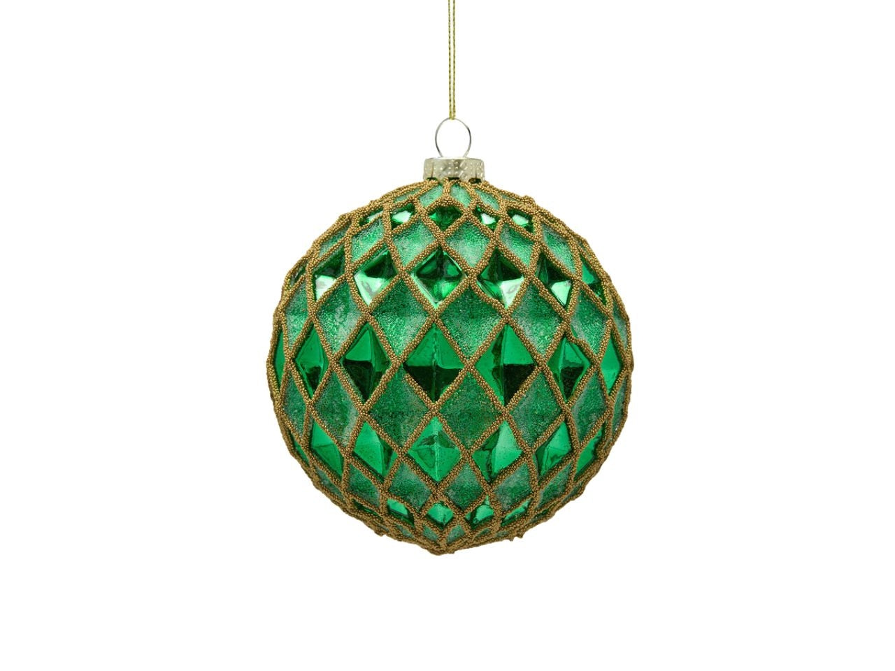 Palla rombi in vetro colore verde d.10cm