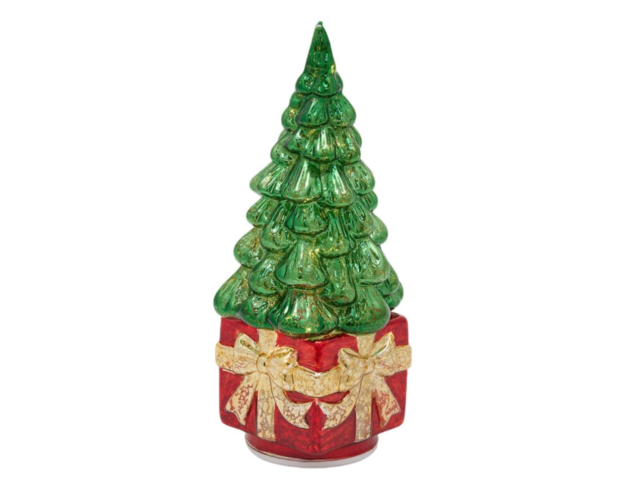 Albero pino twist regalo in vetro verde 12,5xh.30cm a batteria con movimento e led