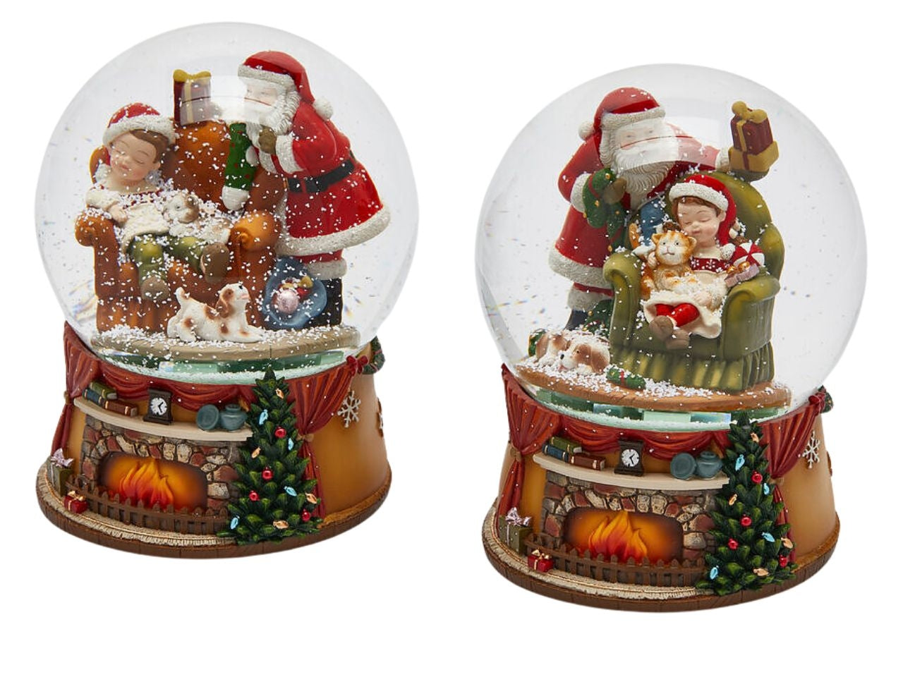 Palla di nevecon Babbo Natale e camino in vetro e poliresina 15xh.20cm a batteria con musica