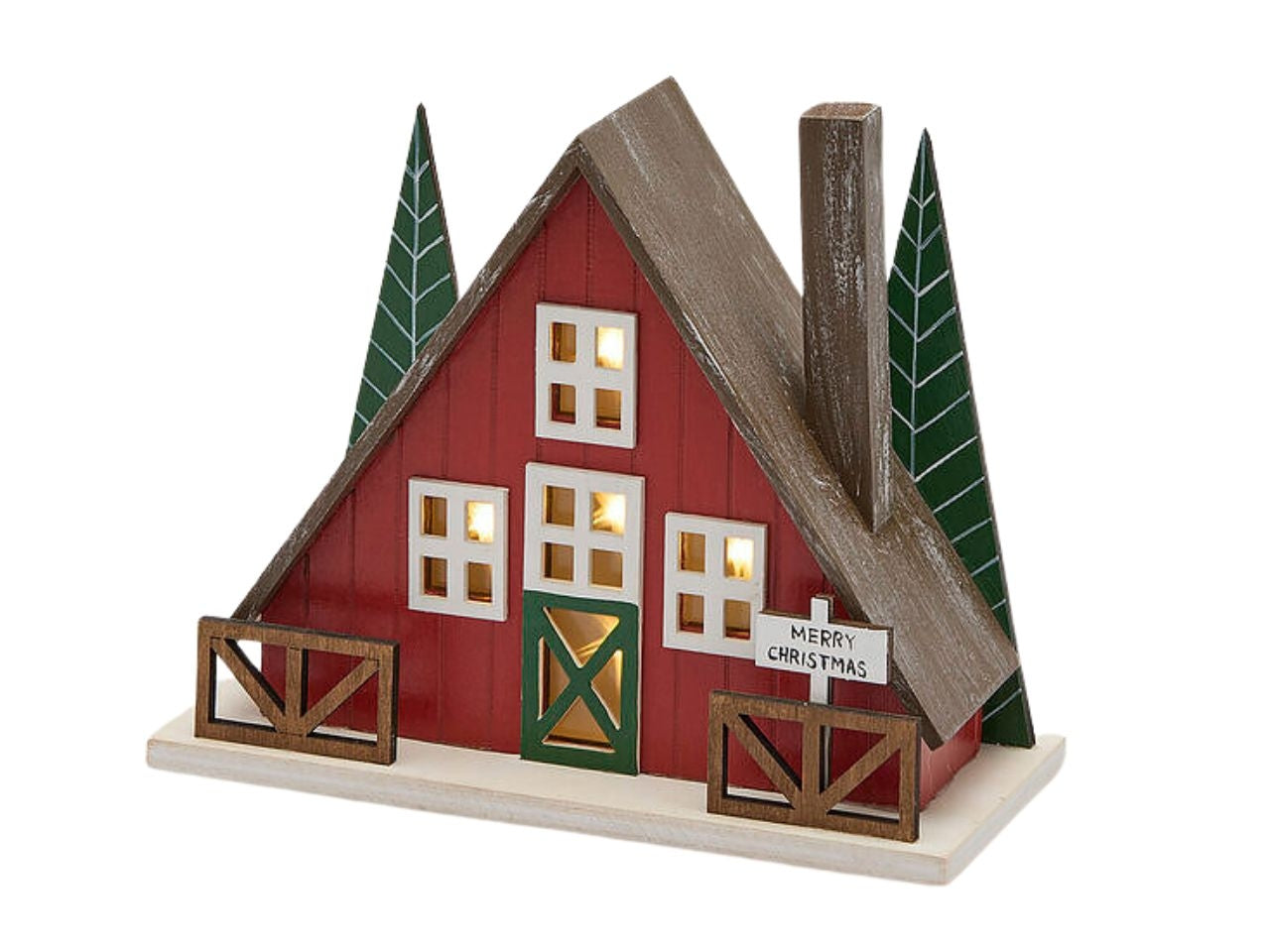 Casetta in legno colore rosso 22x10xh.17cm a batteria con led