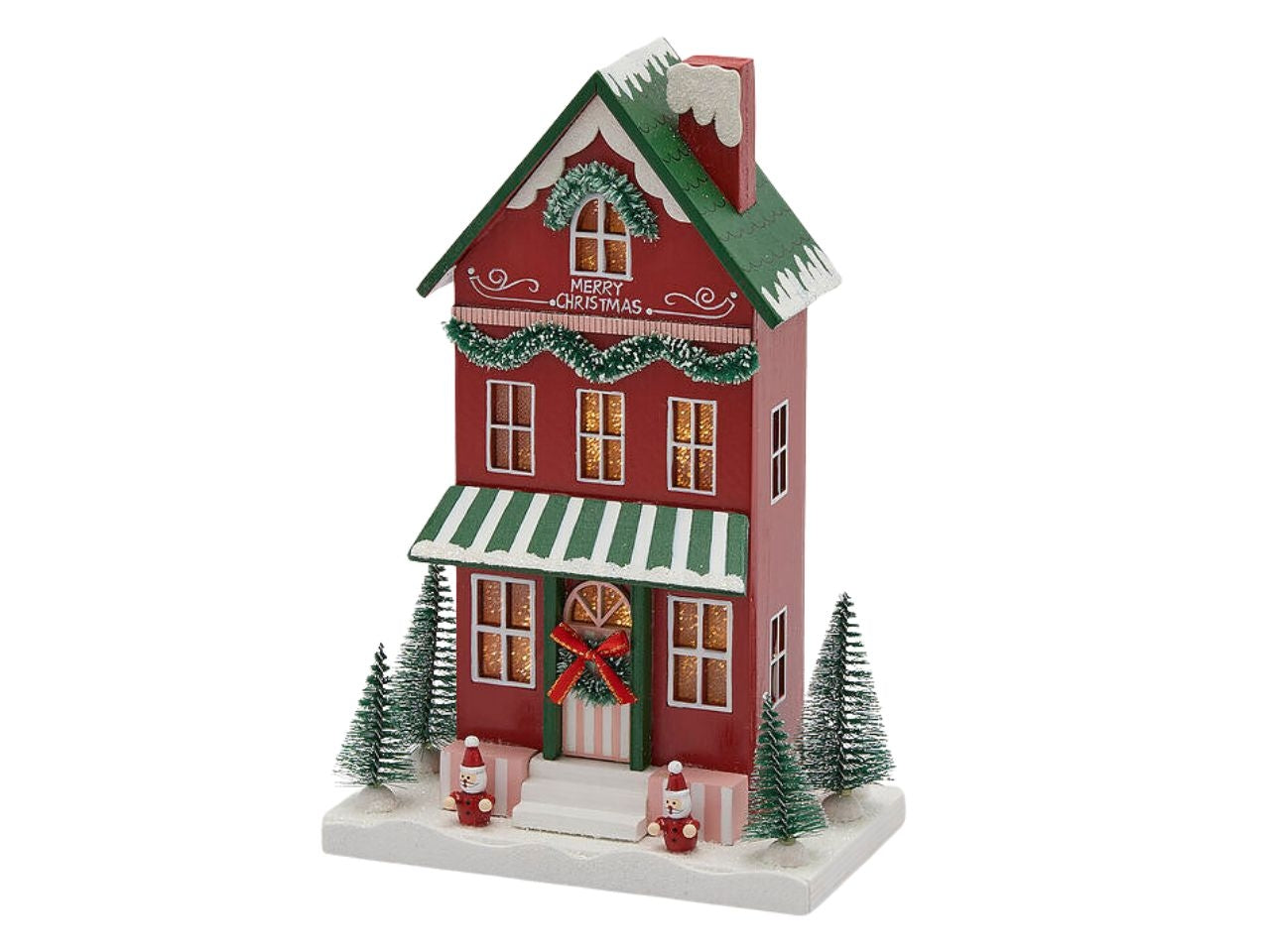Casetta in legno 18x10,5xh.27,5cm verde e rosso a batteria con led