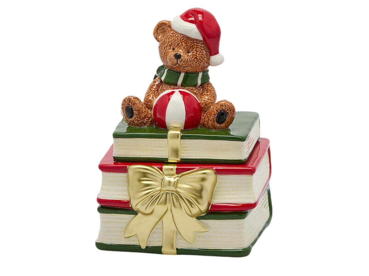 Barattolo orso con libri in ceramica26,5x15xh.23cm verde e rosso