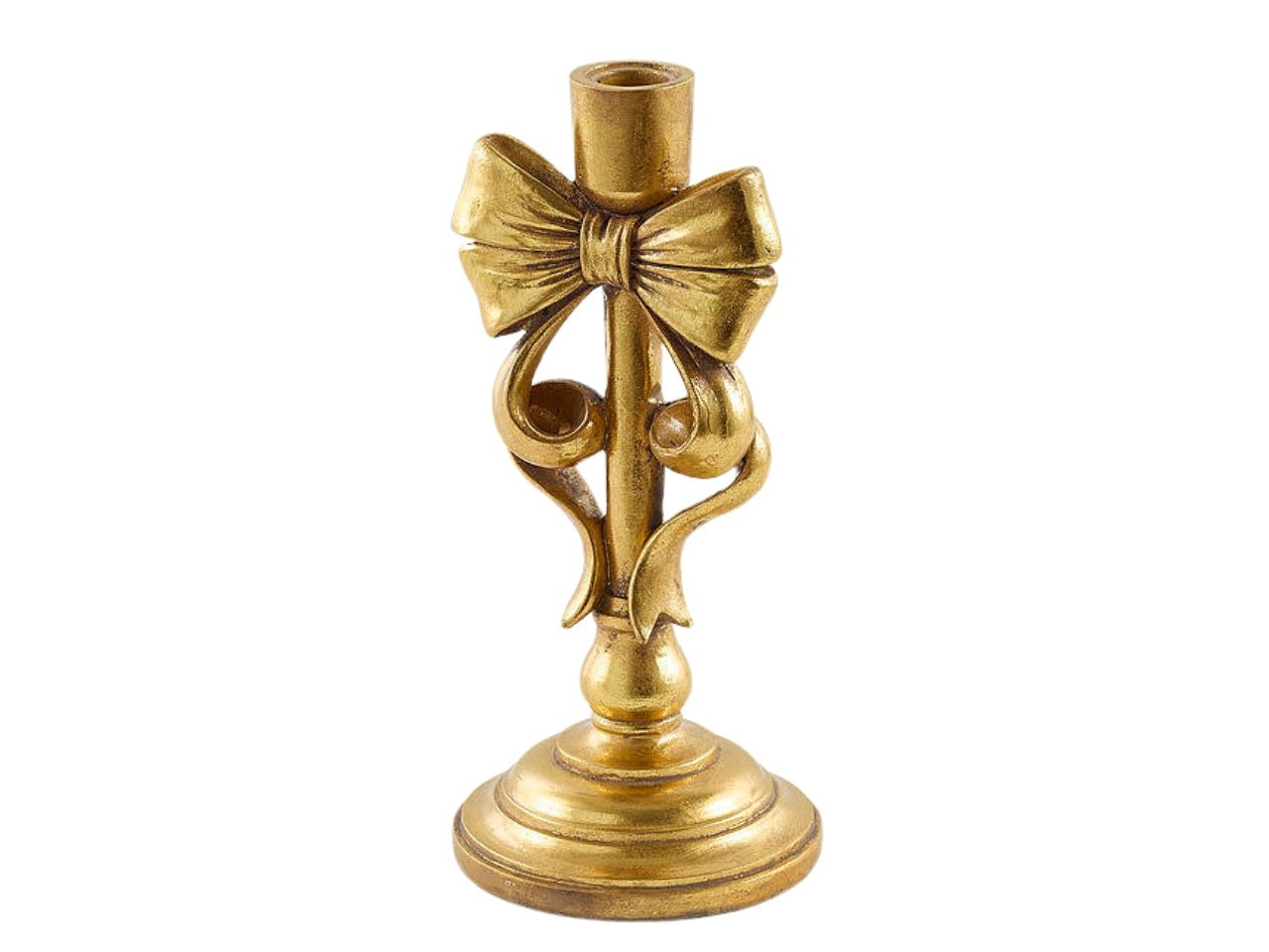 Portacandela con fiocco in poliresina oro scuro 11,5xh.24cm
