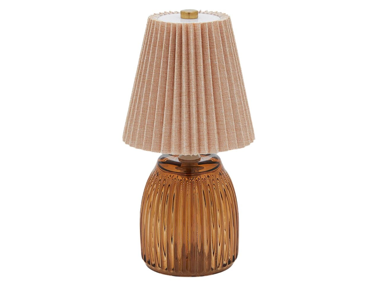 Lampada da tavolo plisse' in vetro e tessuto nocciola d.11,5cmxh.22cm, con cavo USB