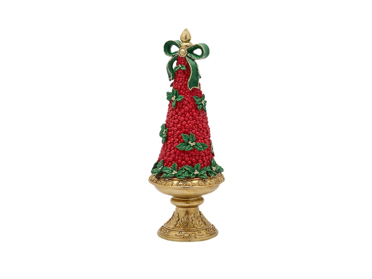 Albero 12,5xh.34cm con fiocco in poliresina verde e rosso