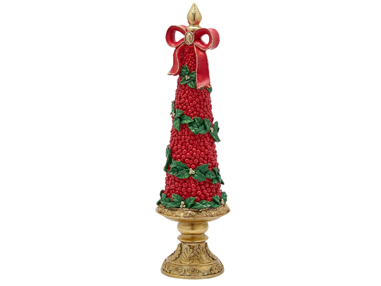 Albero 13,5xh.48cm con fiocco in poliresina verde e rosso