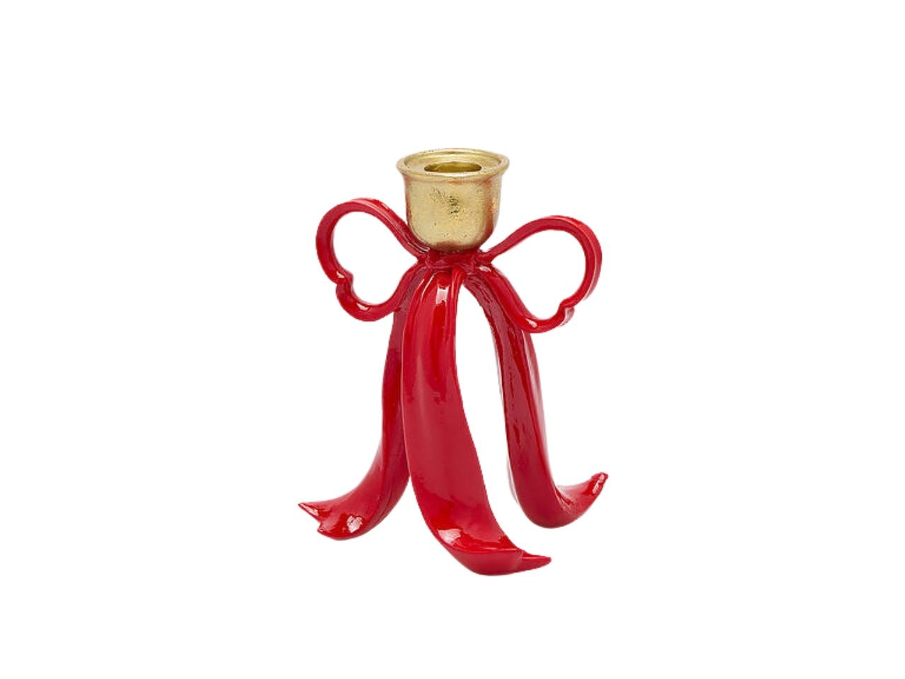 Portacandela fiocco 16cm in poliresina rosso e oro