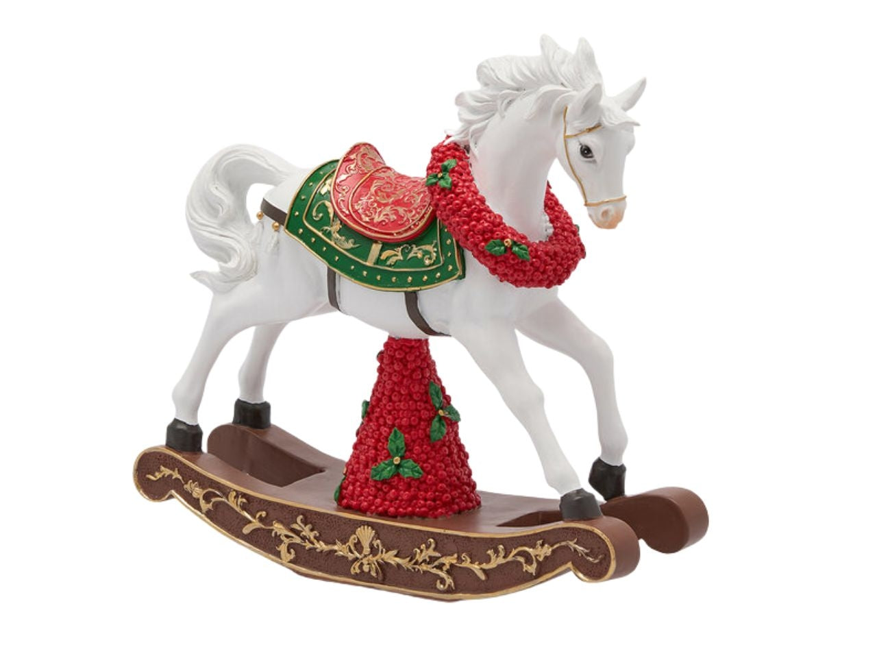 Cavallo a dondolo 32,5xh30,5cm in poliresina bianco e rosso