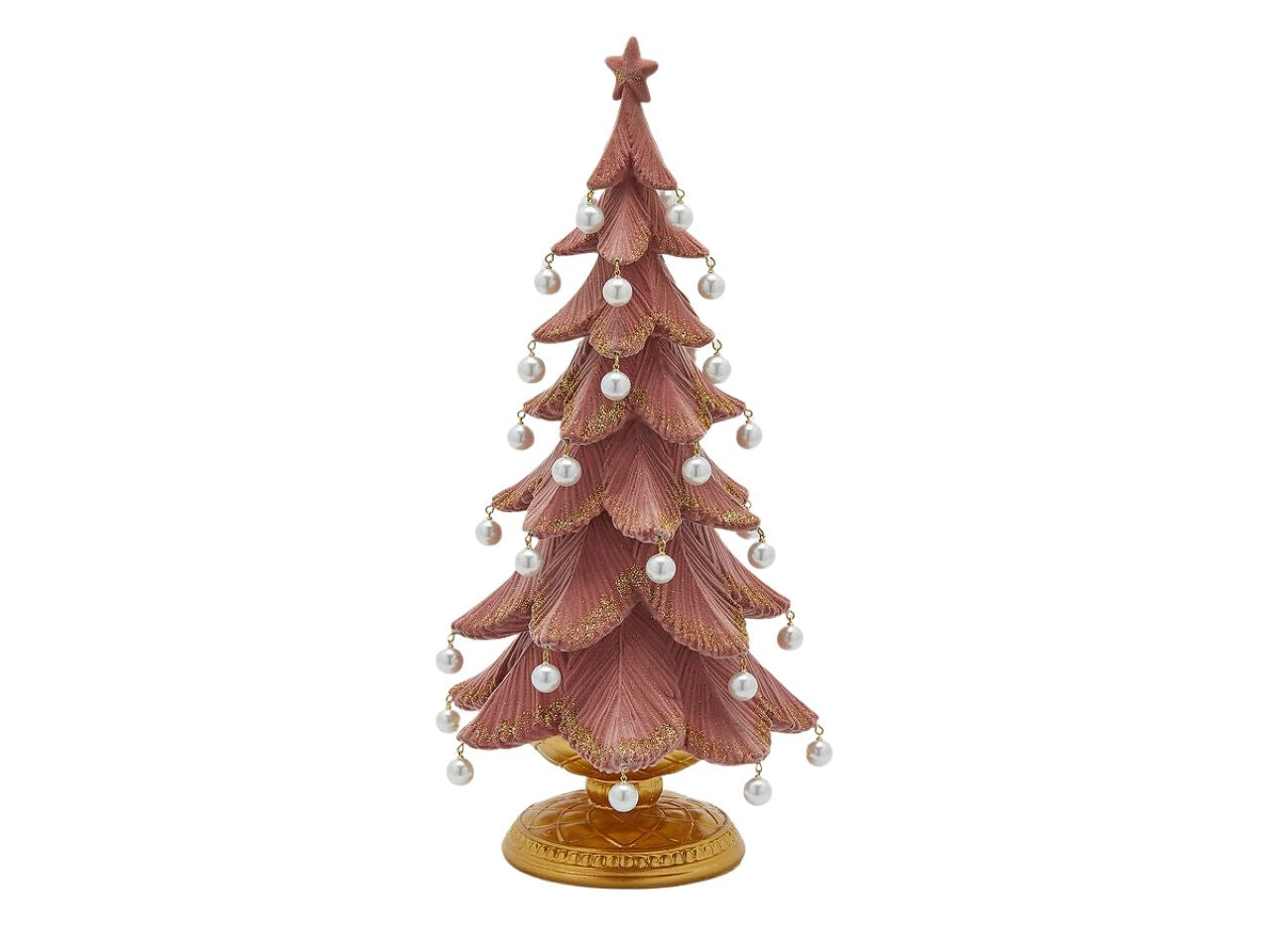 Albero poly 22xh.46cm in poliresina rosa con perline bianche