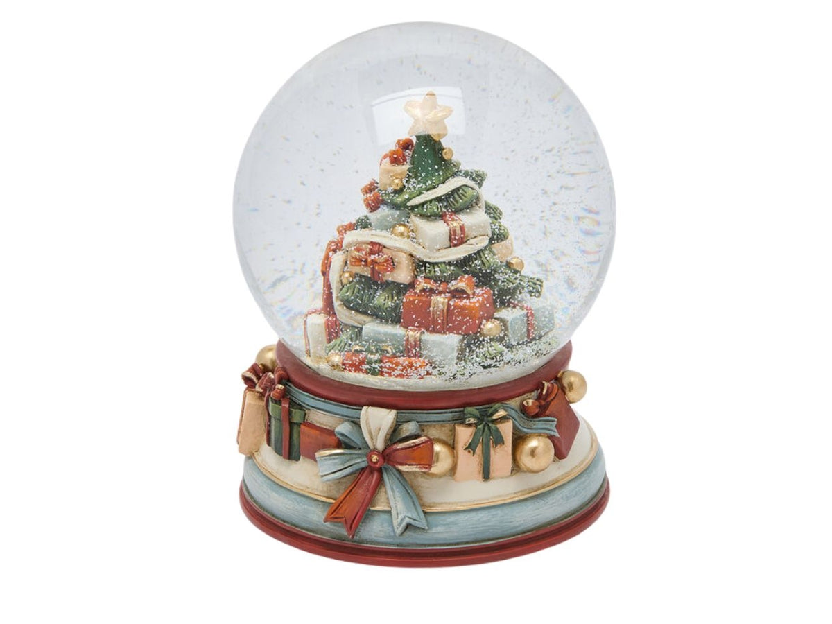 Palla di neve 12xh.16,5cm con pacchi regalo in poliresina e carillon
