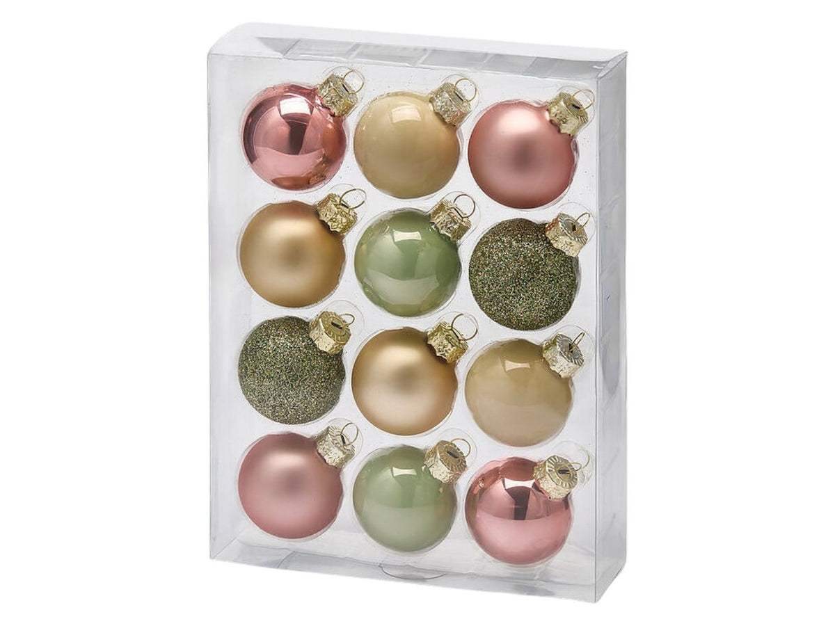 Palla in vetro verde e rosa d.4cm in confezione da 12 palline