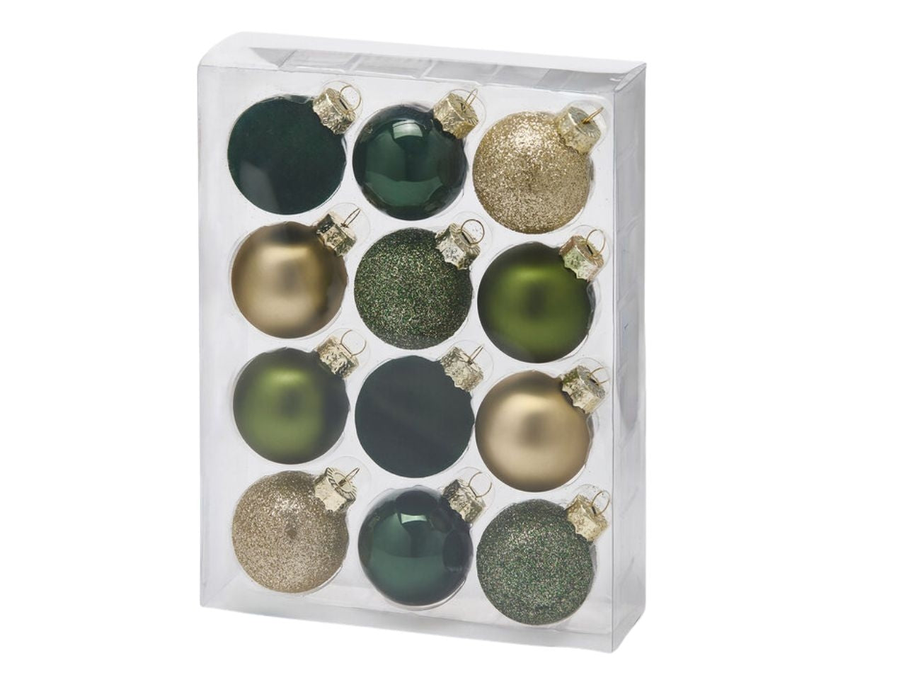 Palla in vetro verde e oro d.4cm in confezione da 12 palline