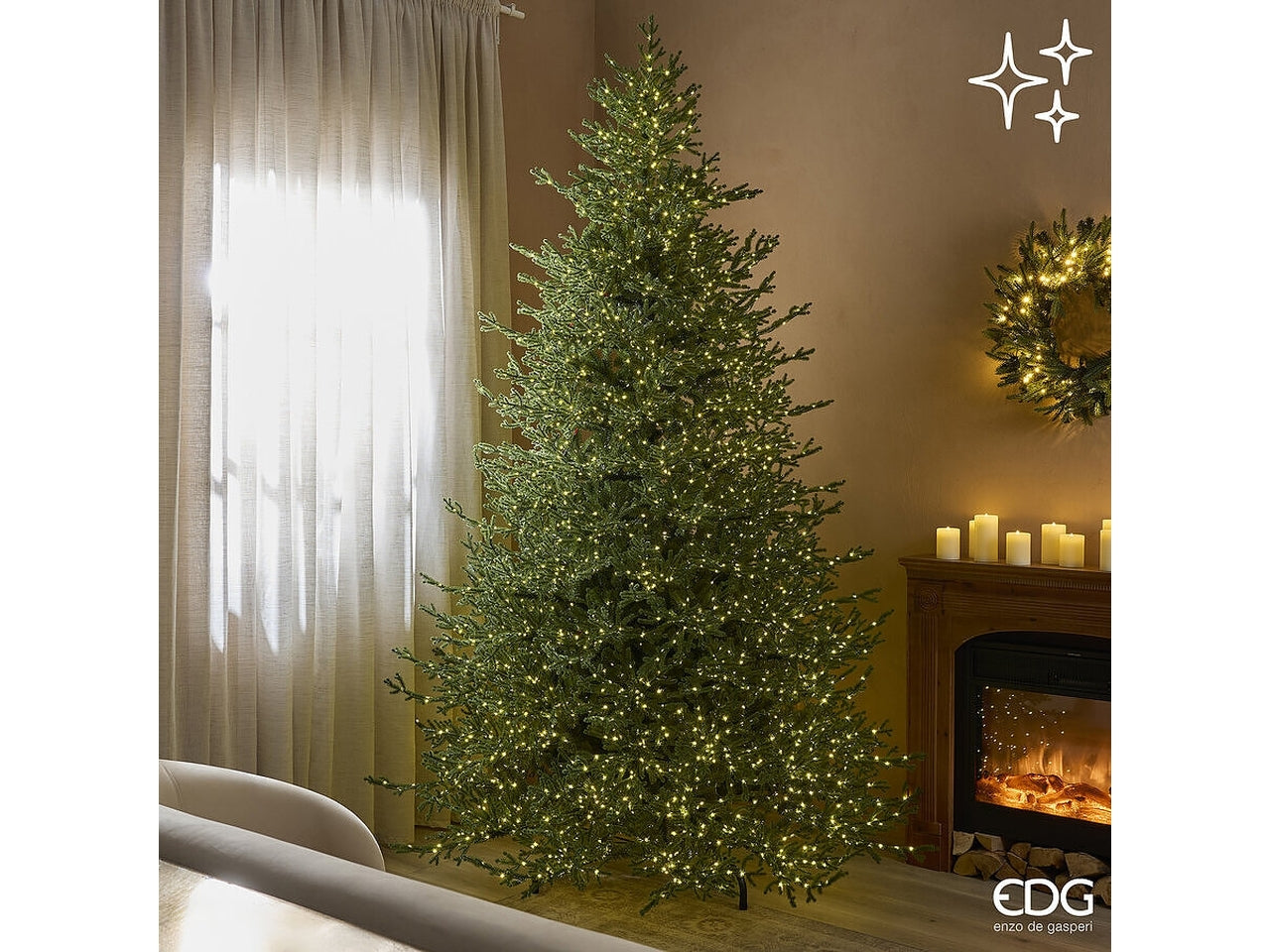 Albero Pino lucciole 270cm verde, diametro 182cm con 5000 rice led multieffetto bianco caldo