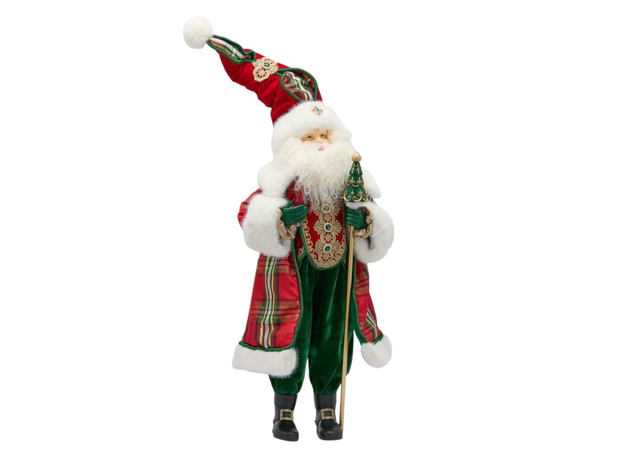 Babbo Natale maxi 98cm in poliresina con bastone verde e rosso