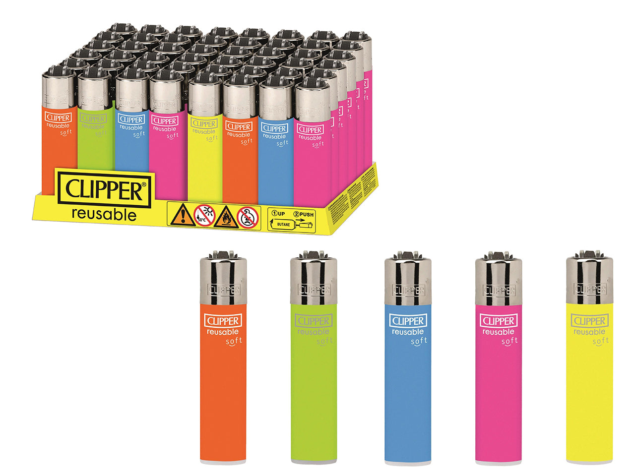 Accendino clipper soft touch fluo set da 48 accendini $