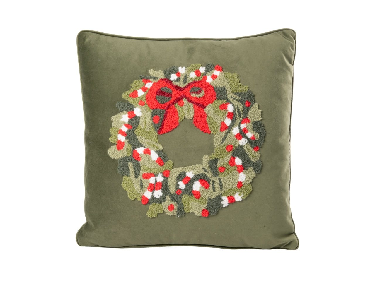 Cuscino 45x45cm in velluto con decoro ghirlanda verde