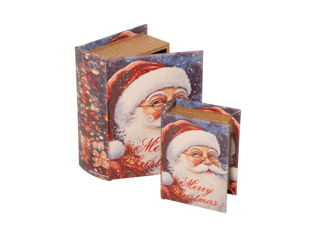 Set 2 pezzi scatola libro in legno con Babbo Natale