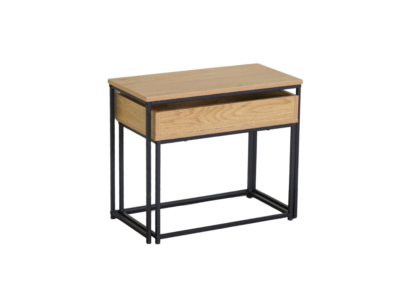 Tavolino leonardo modern oak 60x30x50/55x30x45cm melamina set da 2 tavolini