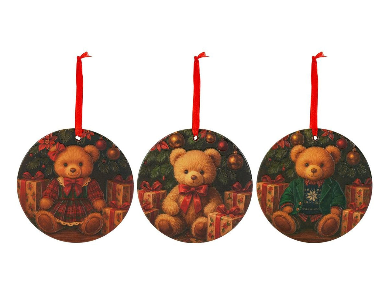 Sottobicchieri natalizi set 3 pezzi 11cm con orsetto in 3 assortimenti