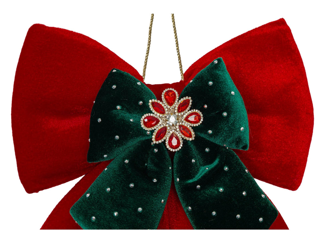Fiocco decorativo in velluto 25x42cm rosso/verde