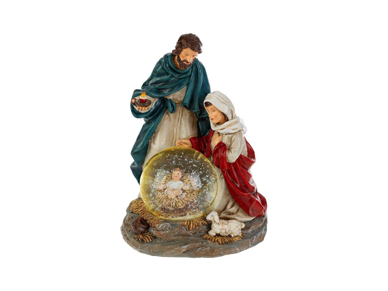 Sacra famiglia in resina con led 12x10xh.18,5cm