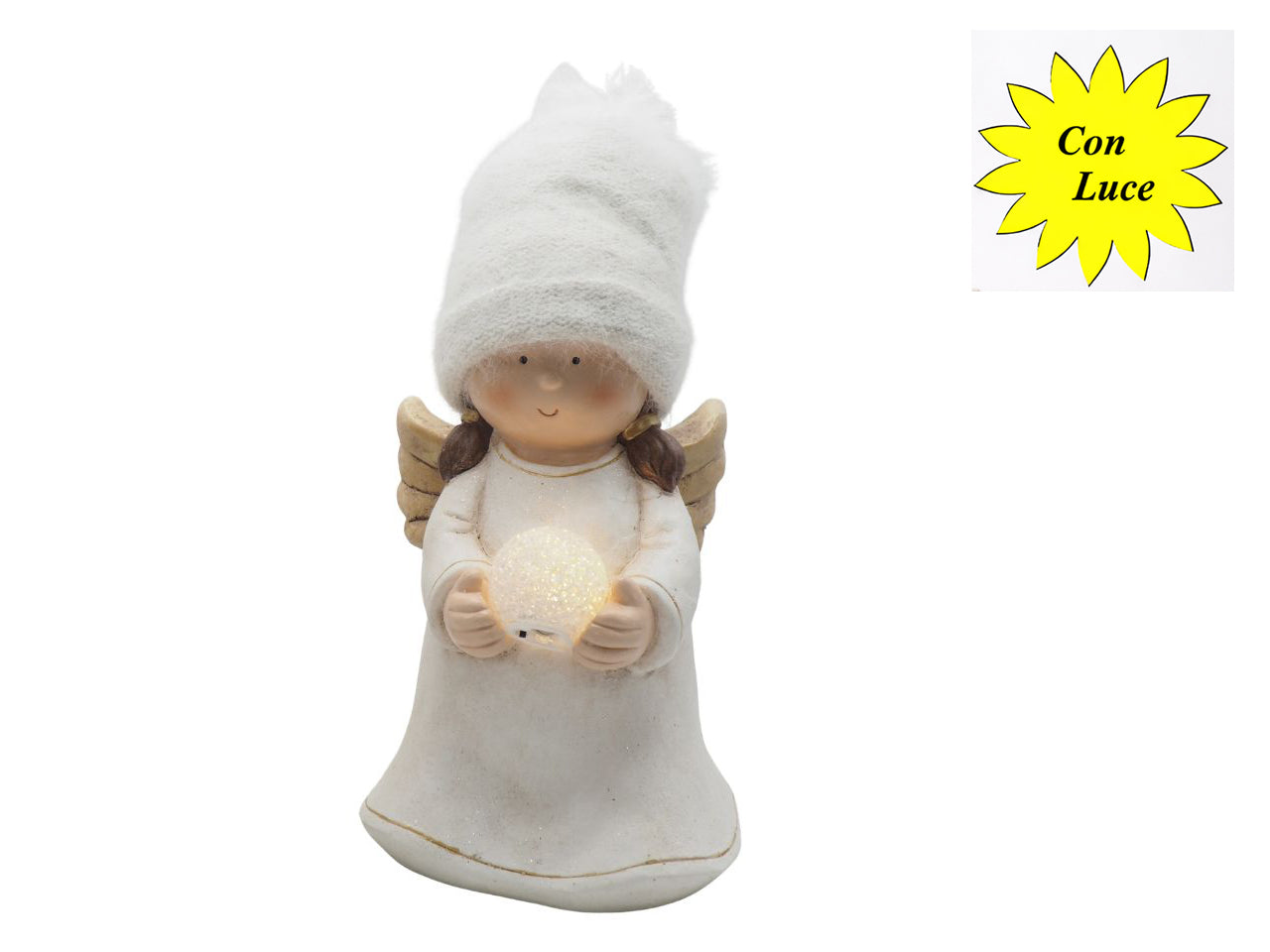 Angelo 38cm in magnesia bianco con luce in 2 assortimenti