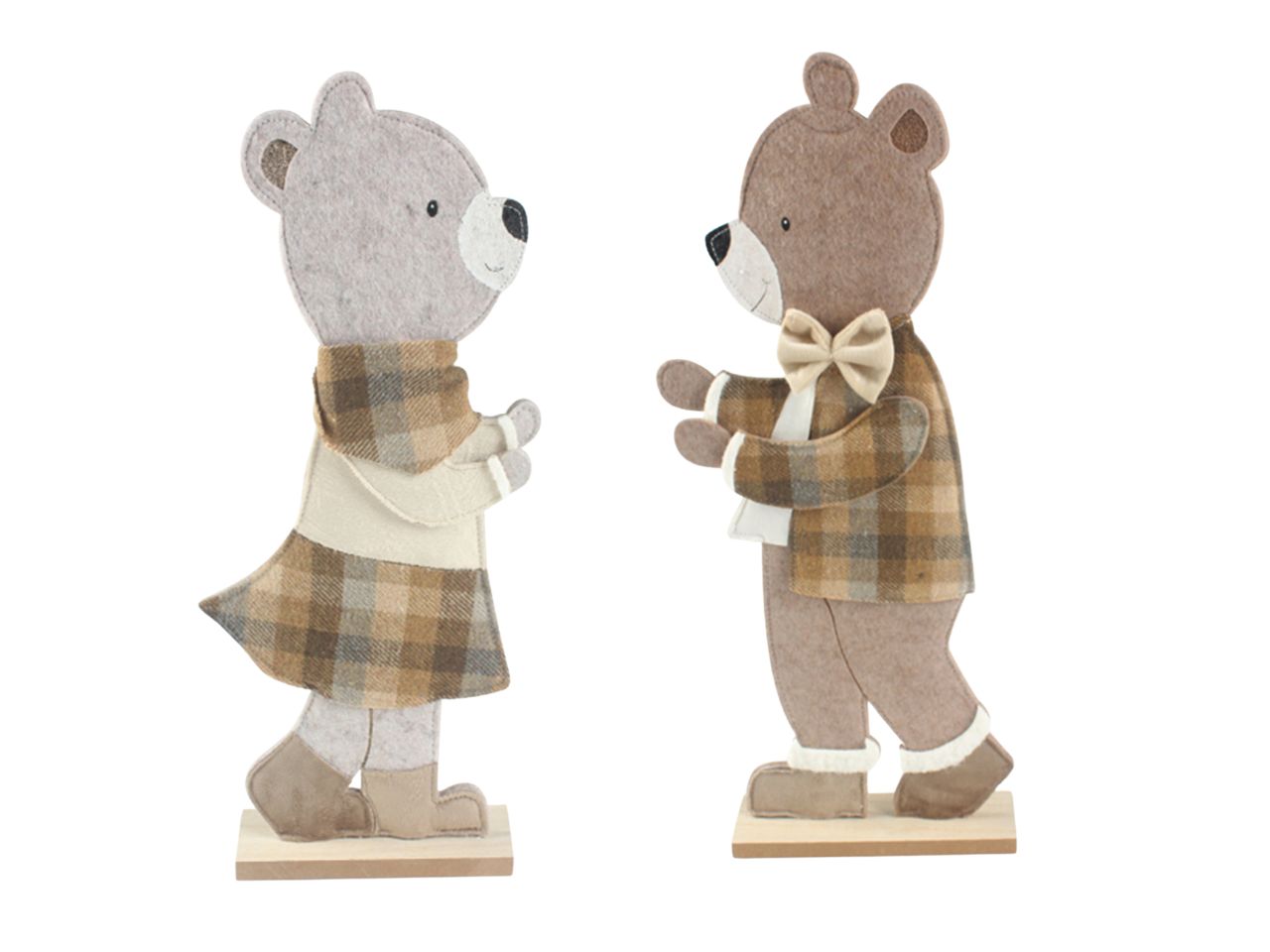 Orso 13xh30cm in panno con base legno in 2 assortimenti