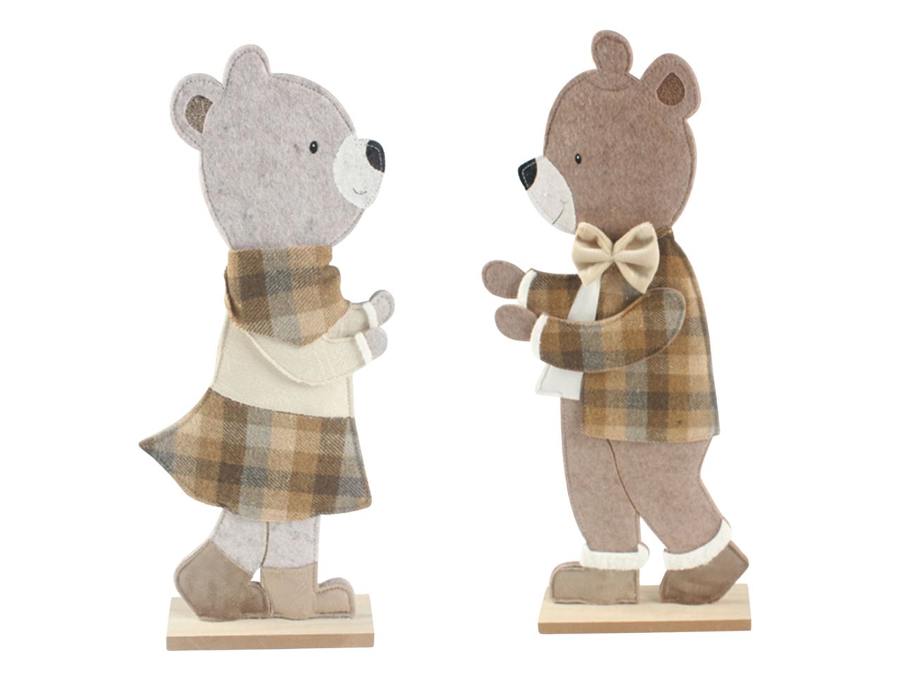 Orso 18xh40cm in panno con base legno in 2 assortimenti