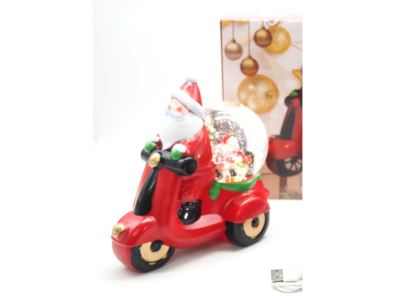 Babbo natale 20cm con moto, palla di neve, luci e movimento